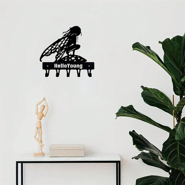 "1PC Garden Fairy Alette Wall Mounted Metal Storage Hook - Stylish Multifunctional Kitchen Storage Rack for Coats, Keys, Towels - Home Entrance and Living Room Decor, Wrought Iron Hook, Space Saving Shelf"