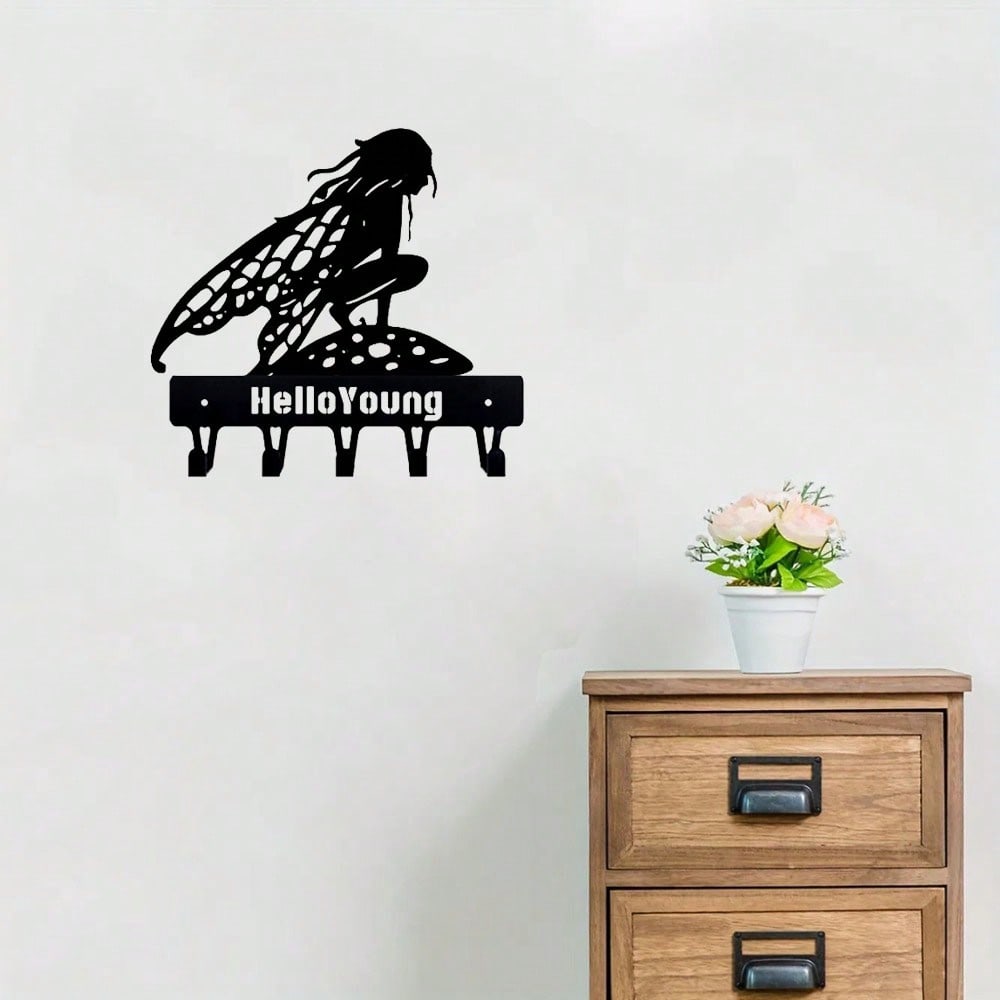 "1PC Garden Fairy Alette Wall Mounted Metal Storage Hook - Stylish Multifunctional Kitchen Storage Rack for Coats, Keys, Towels - Home Entrance and Living Room Decor, Wrought Iron Hook, Space Saving Shelf"