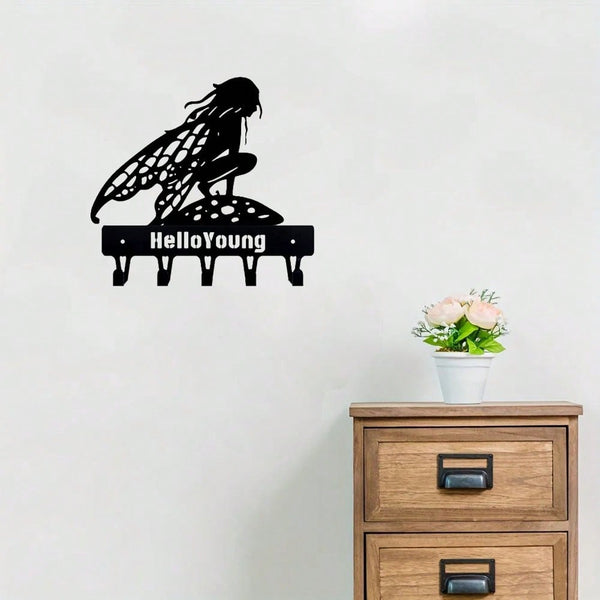 "1PC Garden Fairy Alette Wall Mounted Metal Storage Hook - Stylish Multifunctional Kitchen Storage Rack for Coats, Keys, Towels - Home Entrance and Living Room Decor, Wrought Iron Hook, Space Saving Shelf"