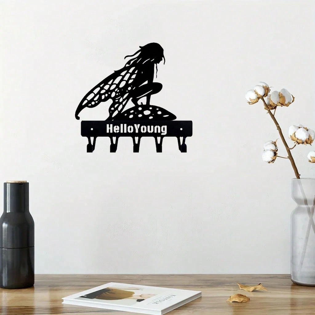 "1PC Garden Fairy Alette Wall Mounted Metal Storage Hook - Stylish Multifunctional Kitchen Storage Rack for Coats, Keys, Towels - Home Entrance and Living Room Decor, Wrought Iron Hook, Space Saving Shelf"