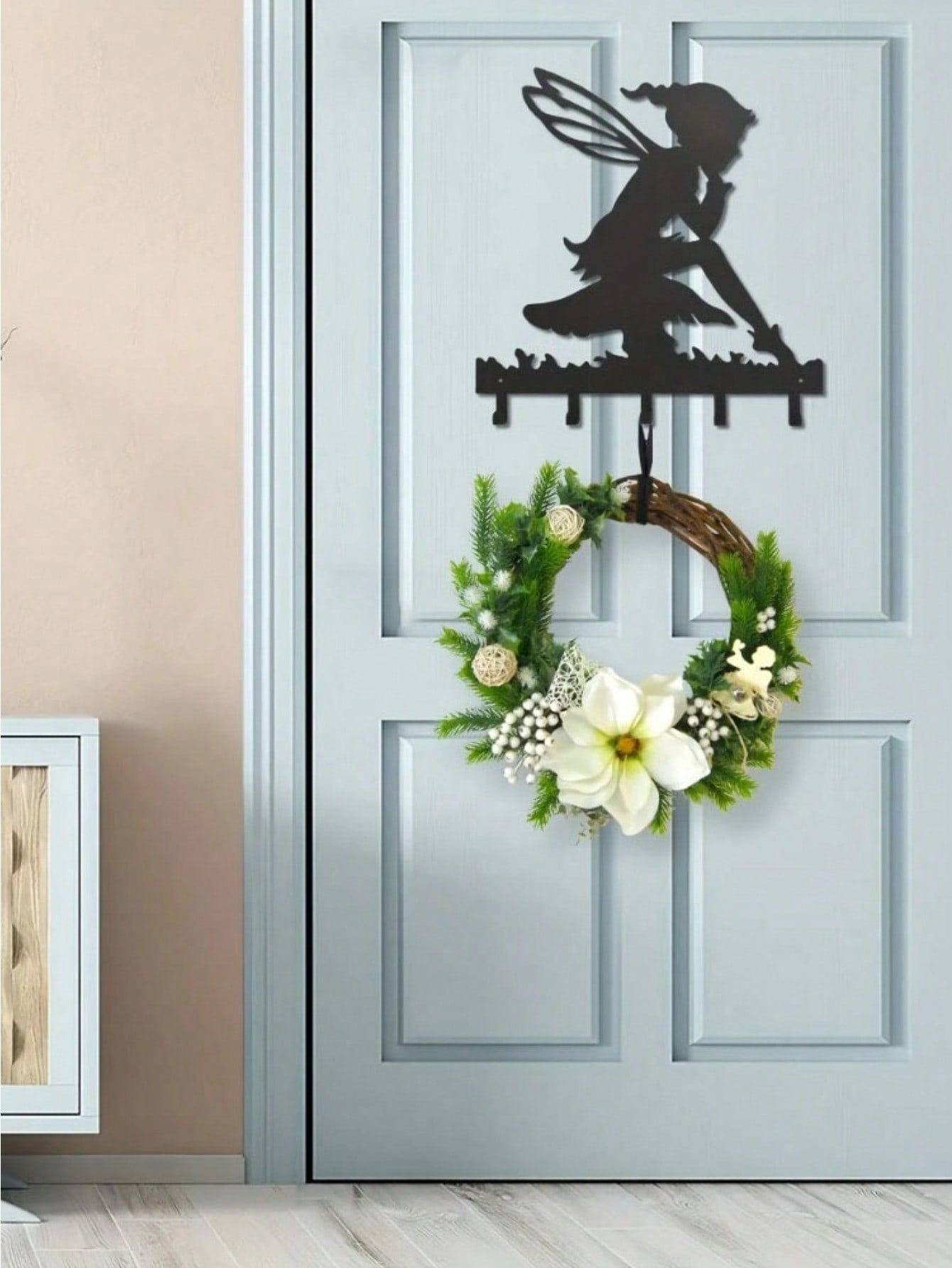 "1PC Garden Fairy Alette Wall Mounted Metal Storage Hook - Stylish Multifunctional Kitchen Storage Rack for Coats, Keys, Towels - Home Entrance and Living Room Decor, Wrought Iron Hook, Space Saving Shelf"