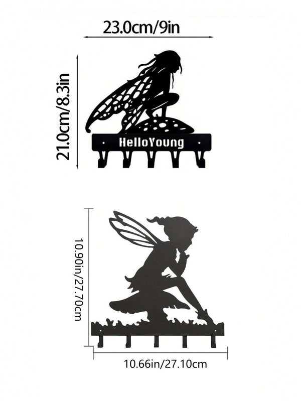 "1PC Garden Fairy Alette Wall Mounted Metal Storage Hook - Stylish Multifunctional Kitchen Storage Rack for Coats, Keys, Towels - Home Entrance and Living Room Decor, Wrought Iron Hook, Space Saving Shelf"