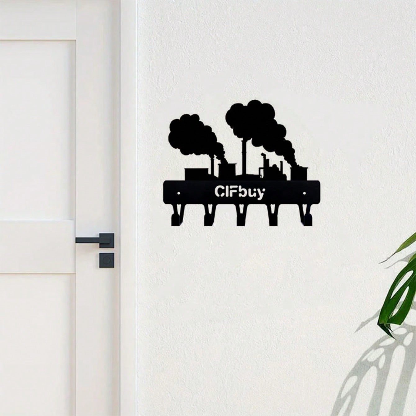 1 industrial cityscape wall-mounted hook - vintage wrought iron keychain, entrance storage rack for coats, hats, towels, bags and accessories, black modern farmhouse decor Secondary image