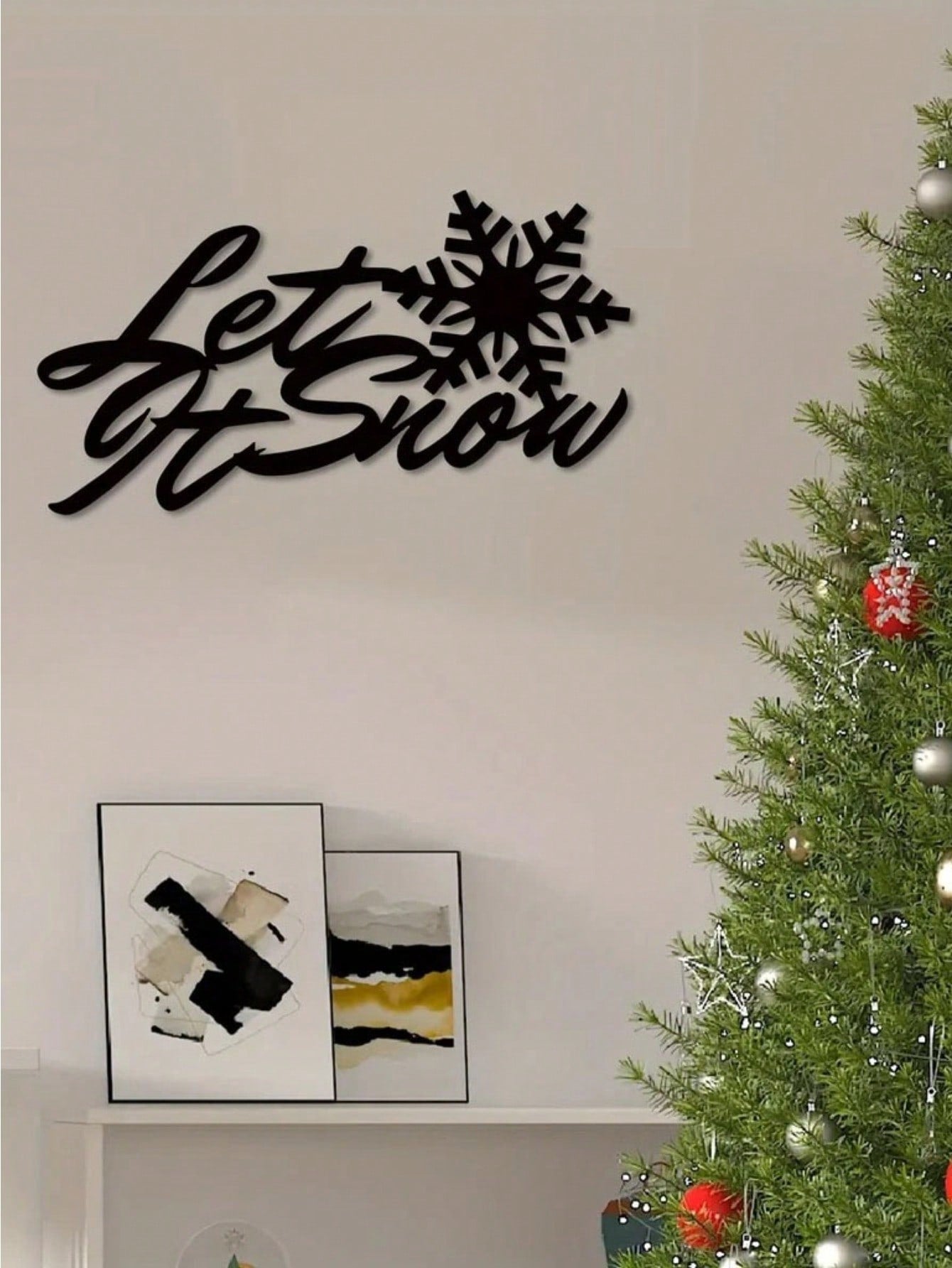 1 PC Home Decor Iron Black Metal “let it snow” Wall Decor Wall Sticker, Indoor/Outdoor Personalized Gift Holiday Gift for Snow Loving Friends