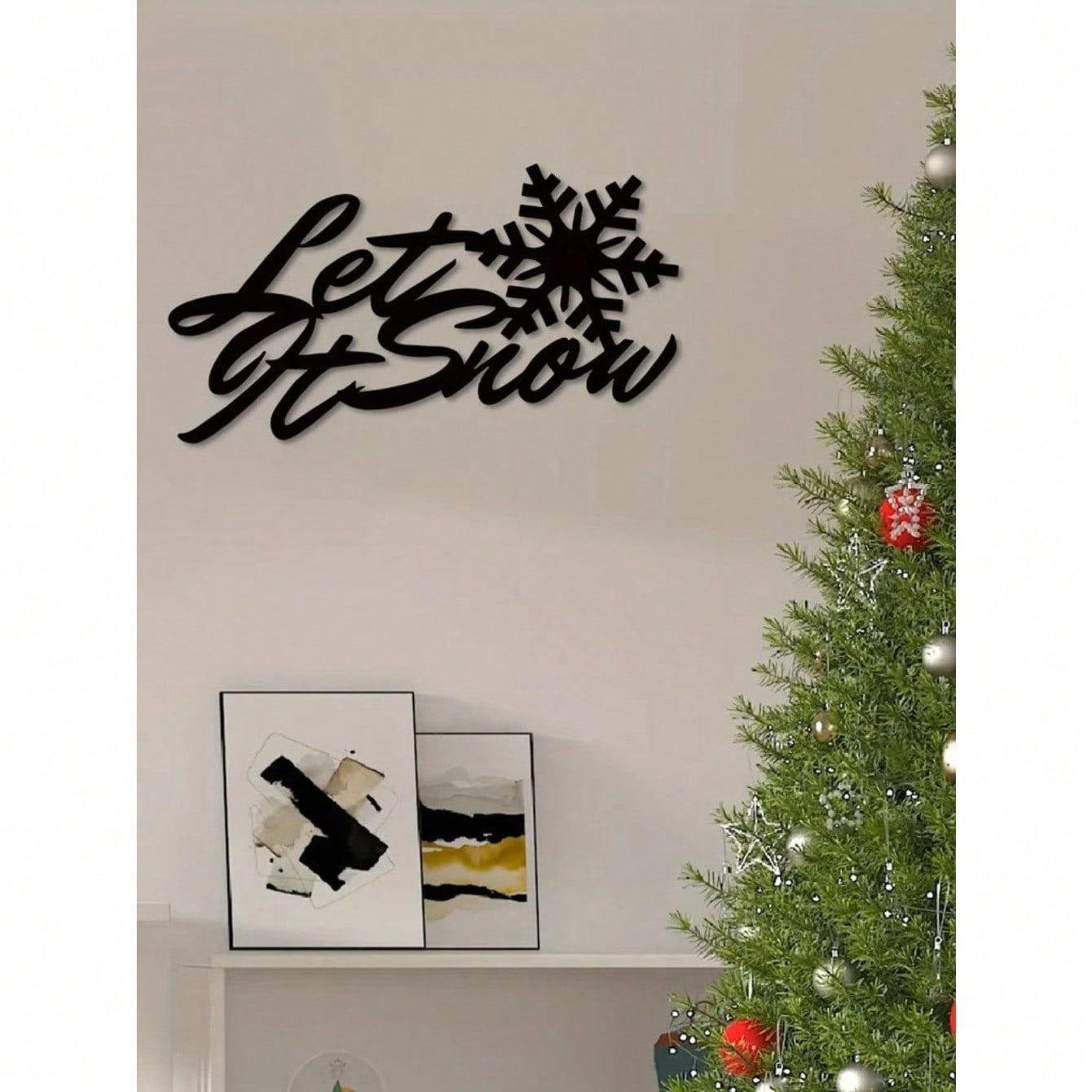 1 PC Home Decor Iron Black Metal “let it snow” Wall Decor Wall Sticker, Indoor/Outdoor Personalized Gift Holiday Gift for Snow Loving Friends