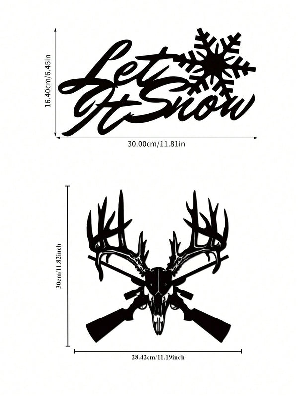 1 PC Home Decor Iron Black Metal “let it snow” Wall Decor Wall Sticker, Indoor/Outdoor Personalized Gift Holiday Gift for Snow Loving Friends