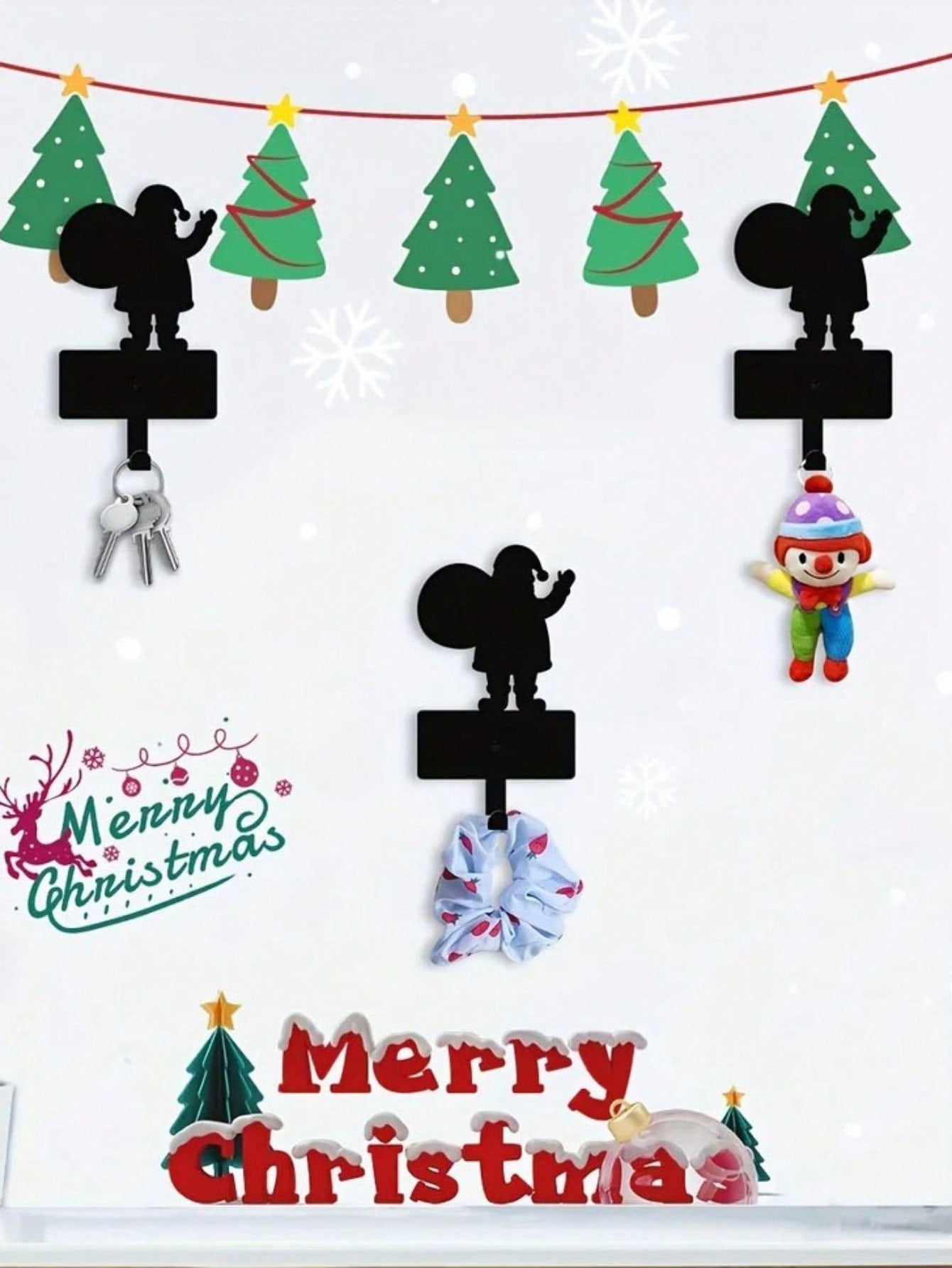 1PC Christmas Metal Creative Christmas Silhouette Key Holder - Household Multi-Purpose Clothes Bag Key Hooks - Gorgeous Christmas Decorative Hooks
