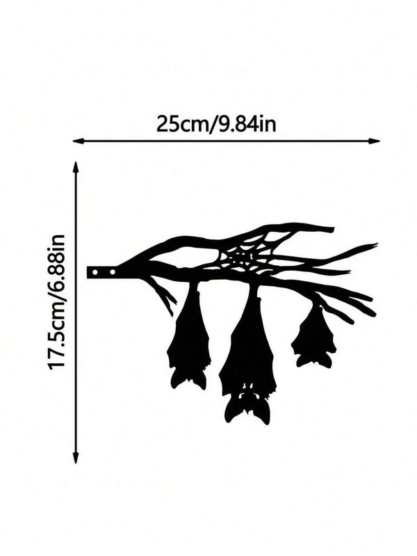 1 Halloween iron silhouette hanging three-bat shaped stump garden hollow sculpture ornament, metal inlay, ground wrought iron artwork
