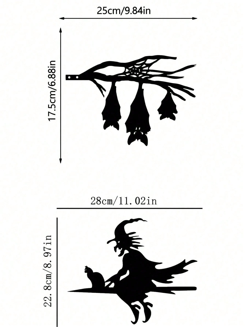1 Halloween iron silhouette hanging three-bat shaped stump garden hollow sculpture ornament, metal inlay, ground wrought iron artwork