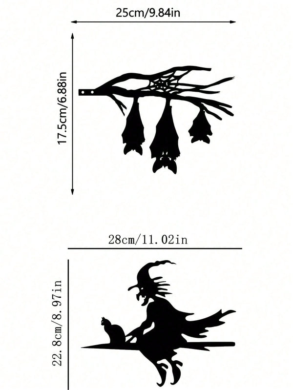 1 Halloween iron silhouette hanging three-bat shaped stump garden hollow sculpture ornament, metal inlay, ground wrought iron artwork