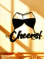 1 piece of metallic wine-themed wall decoration - "Cheers" logo with wine glass design - modern black wall sculpture, suitable for kitchens, bars, restaurants - indoor and outdoor wine-themed gifts