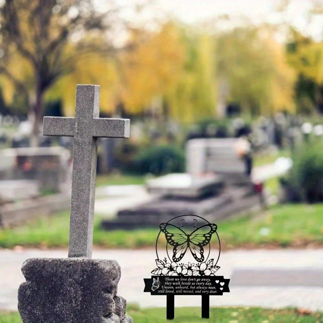 1pc Metal plaque commemorating the Day of the Dead - handmade burial decoration insert for outdoor gardens or courtyards, featuring designs of sympathetic birds and butterflies