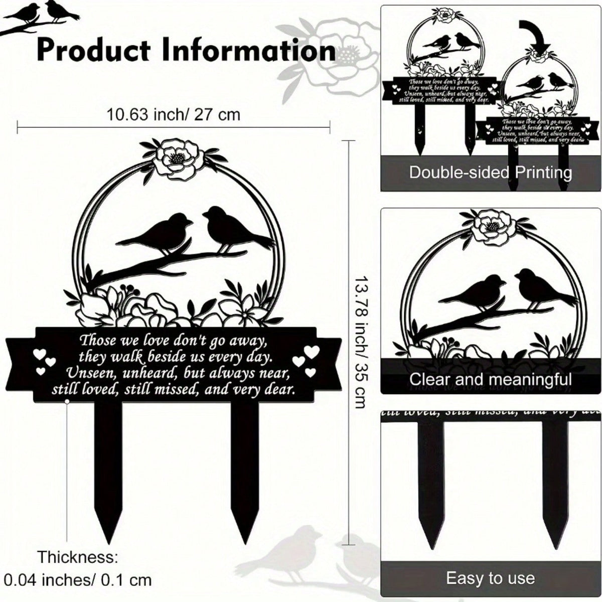1pc Metal plaque commemorating the Day of the Dead - handmade burial decoration insert for outdoor gardens or courtyards, featuring designs of sympathetic birds and butterflies