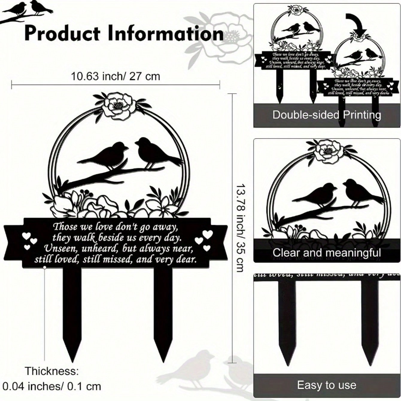 1pc Metal plaque commemorating the Day of the Dead - handmade burial decoration insert for outdoor gardens or courtyards, featuring designs of sympathetic birds and butterflies