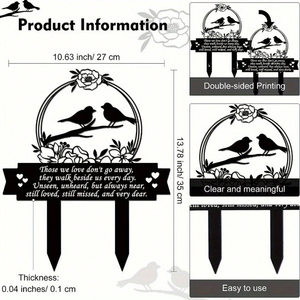 1pc Metal plaque commemorating the Day of the Dead - handmade burial decoration insert for outdoor gardens or courtyards, featuring designs of sympathetic birds and butterflies