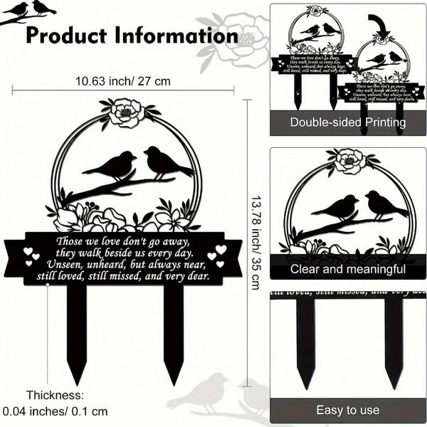 1pc Metal plaque commemorating the Day of the Dead - handmade burial decoration insert for outdoor gardens or courtyards, featuring designs of sympathetic birds and butterflies
