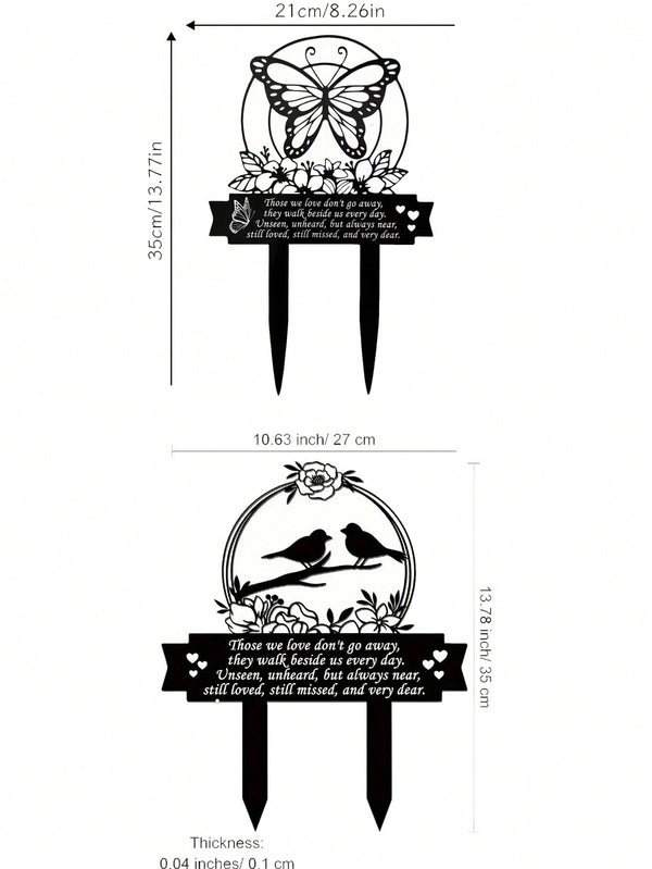1pc Metal plaque commemorating the Day of the Dead - handmade burial decoration insert for outdoor gardens or courtyards, featuring designs of sympathetic birds and butterflies