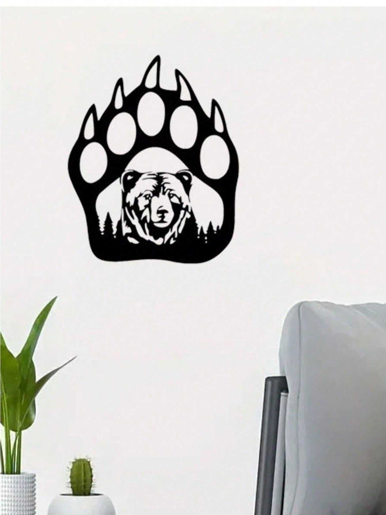 1 PC Black metal iron home decor bear and bear paw decorative wall art, living room bedroom universal, exquisite personalized gift suitable for decorating the wall