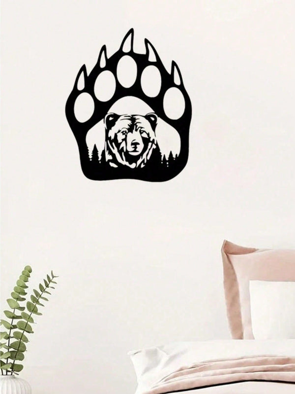 1 PC Black metal iron home decor bear and bear paw decorative wall art, living room bedroom universal, exquisite personalized gift suitable for decorating the wall