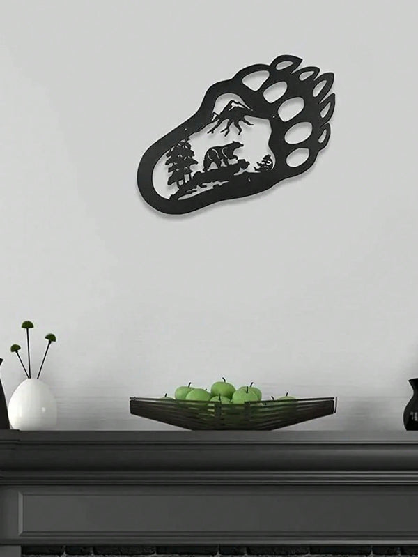 1 PC Black metal iron home decor bear and bear paw decorative wall art, living room bedroom universal, exquisite personalized gift suitable for decorating the wall