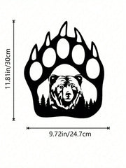 1 PC Black metal iron home decor bear and bear paw decorative wall art, living room bedroom universal, exquisite personalized gift suitable for decorating the wall