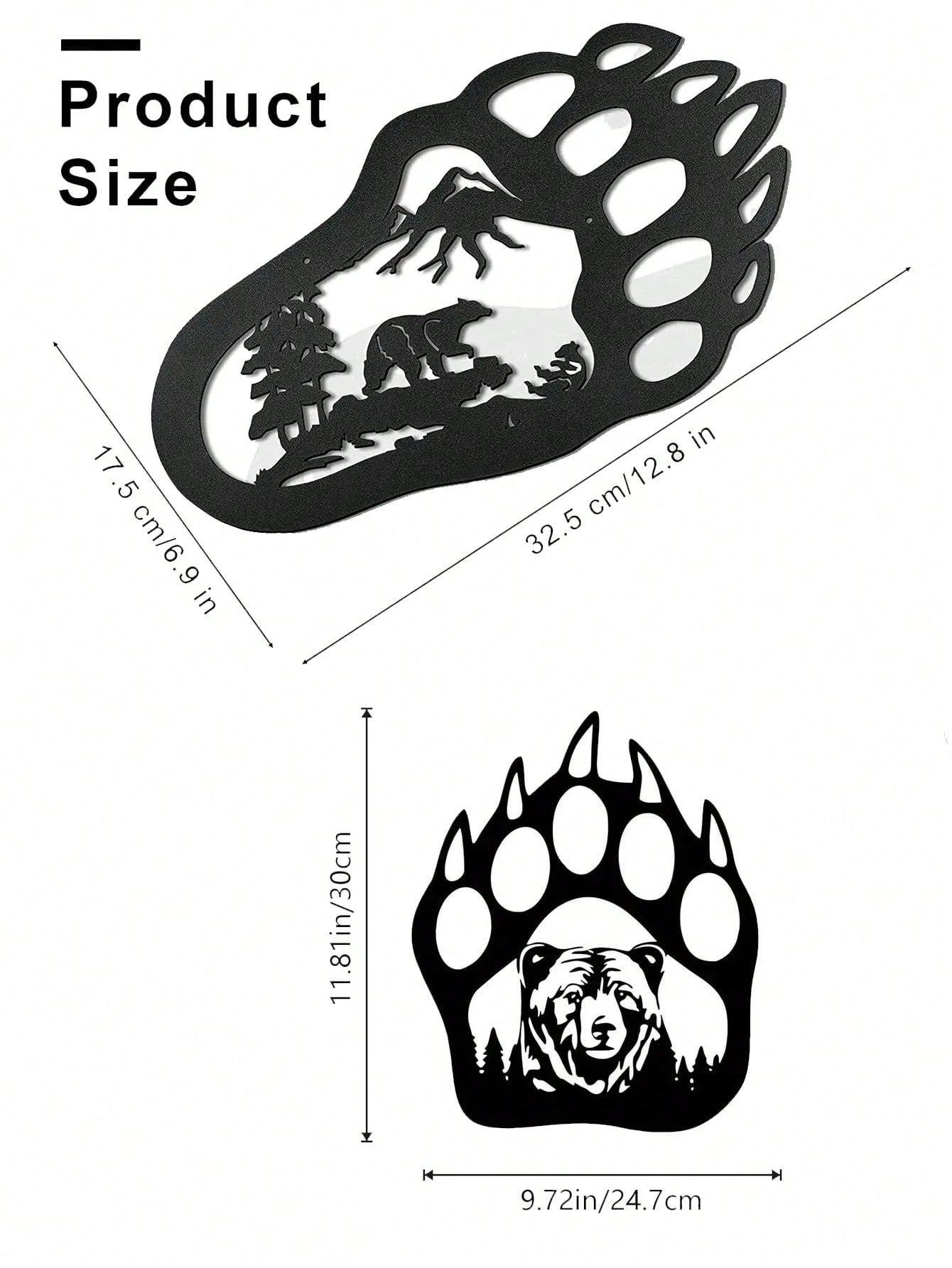 1 PC Black metal iron home decor bear and bear paw decorative wall art, living room bedroom universal, exquisite personalized gift suitable for decorating the wall