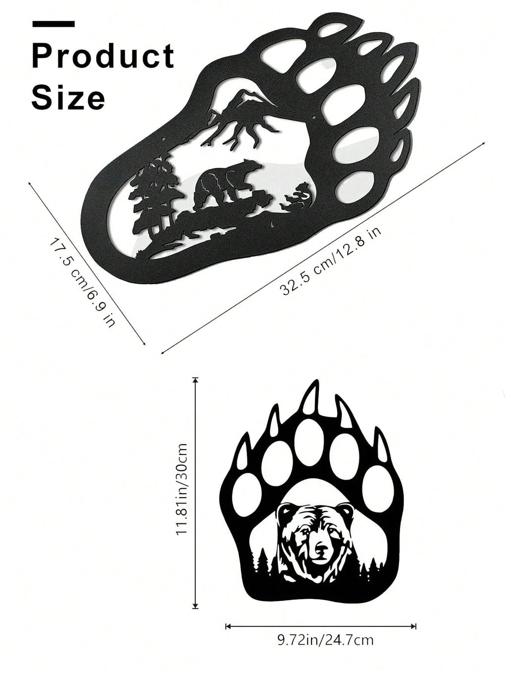 1 PC Black metal iron home decor bear and bear paw decorative wall art, living room bedroom universal, exquisite personalized gift suitable for decorating the wall