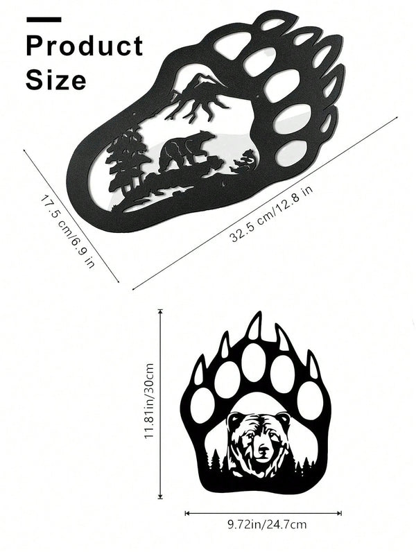 1 PC Black metal iron home decor bear and bear paw decorative wall art, living room bedroom universal, exquisite personalized gift suitable for decorating the wall