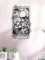"Exquisite Bohemian Gothic Metal Skull Couple Wall Art – Handcrafted Indoor/Outdoor Decor for Home, Courtyard, Balcony & Garden"