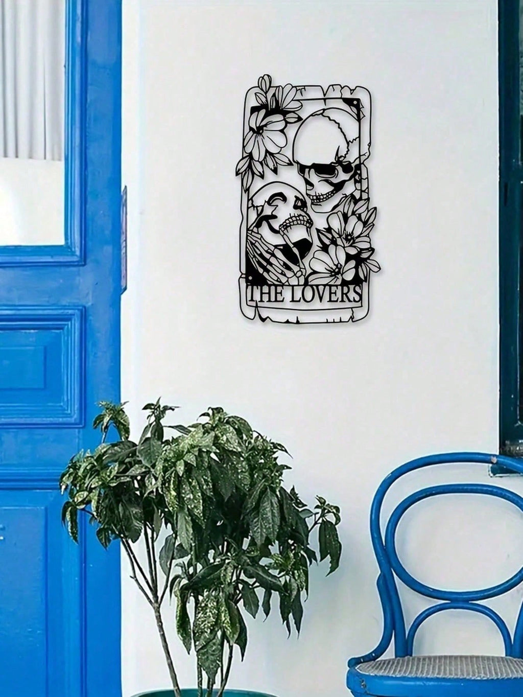 "Exquisite Bohemian Gothic Metal Skull Couple Wall Art – Handcrafted Indoor/Outdoor Decor for Home, Courtyard, Balcony & Garden"