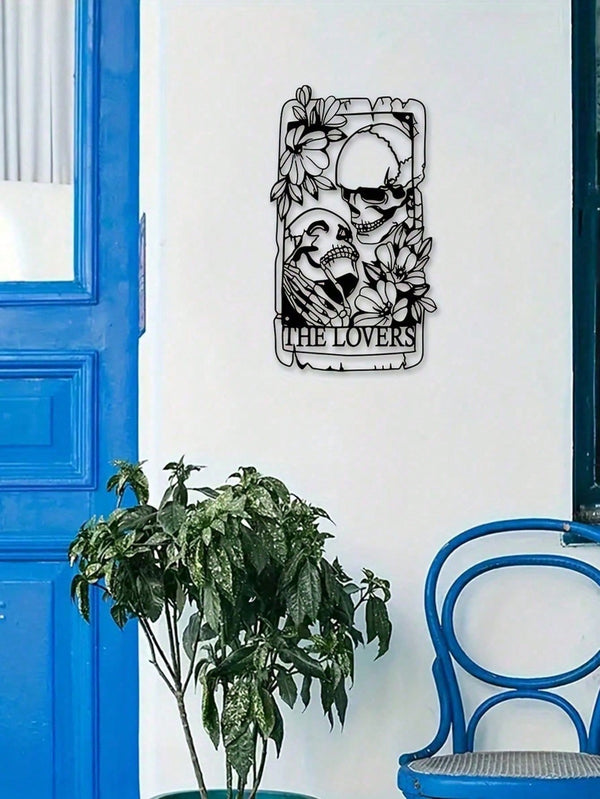 "Exquisite Bohemian Gothic Metal Skull Couple Wall Art – Handcrafted Indoor/Outdoor Decor for Home, Courtyard, Balcony & Garden"