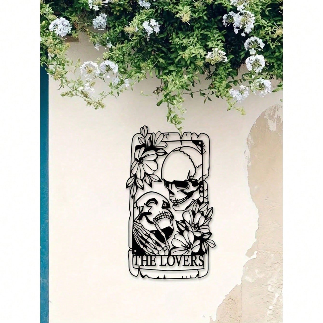 "Exquisite Bohemian Gothic Metal Skull Couple Wall Art – Handcrafted Indoor/Outdoor Decor for Home, Courtyard, Balcony & Garden"