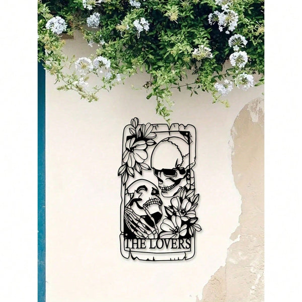 "Exquisite Bohemian Gothic Metal Skull Couple Wall Art – Handcrafted Indoor/Outdoor Decor for Home, Courtyard, Balcony & Garden"