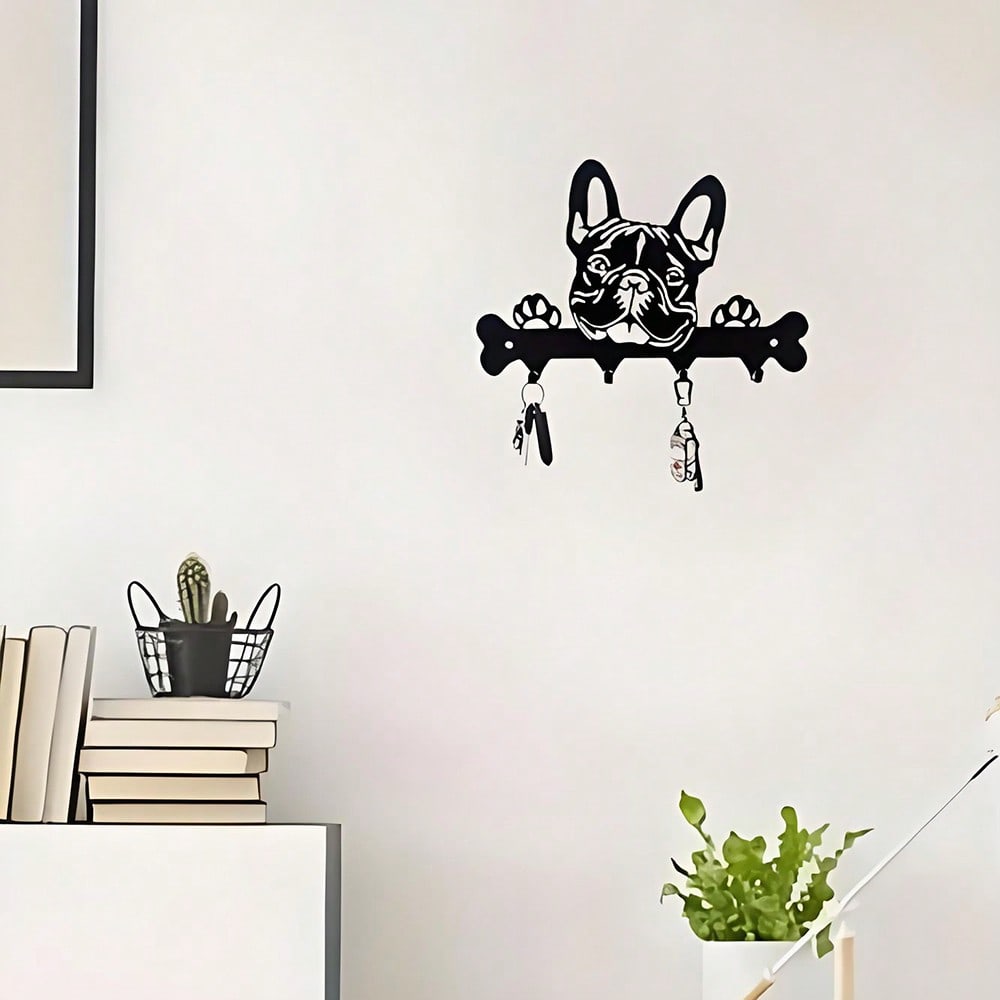 1 Pc Black Wrought Iron Dog-Shaped Key & Towel Rack - Premium Multi-Functional Wall Organizer For Kitchen & Home | Stylish Storage Solution With Metal Construction,Suitable For Modern Home Decor, Home Decoration