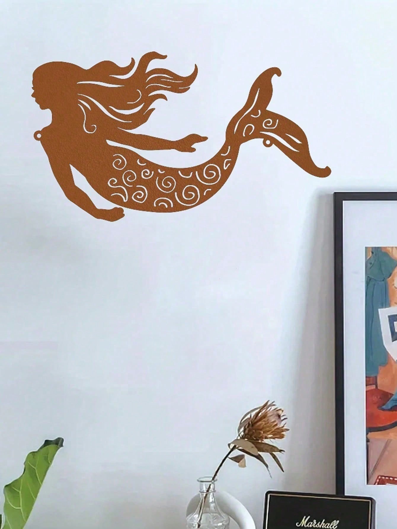 "1pc Rustic Metal Mermaid Wall Art - Handcrafted Outdoor & Indoor Wall Decor for Patio, Garden, Living Room, Bedroom - Unique Housewarming Gift, Coastal Home Decor, Beach-Themed Wall Hanging"