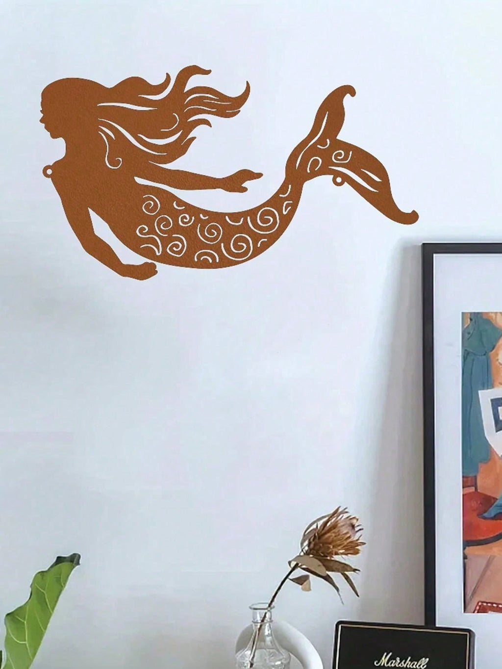 "1pc Rustic Metal Mermaid Wall Art - Handcrafted Outdoor & Indoor Wall Decor for Patio, Garden, Living Room, Bedroom - Unique Housewarming Gift, Coastal Home Decor, Beach-Themed Wall Hanging"