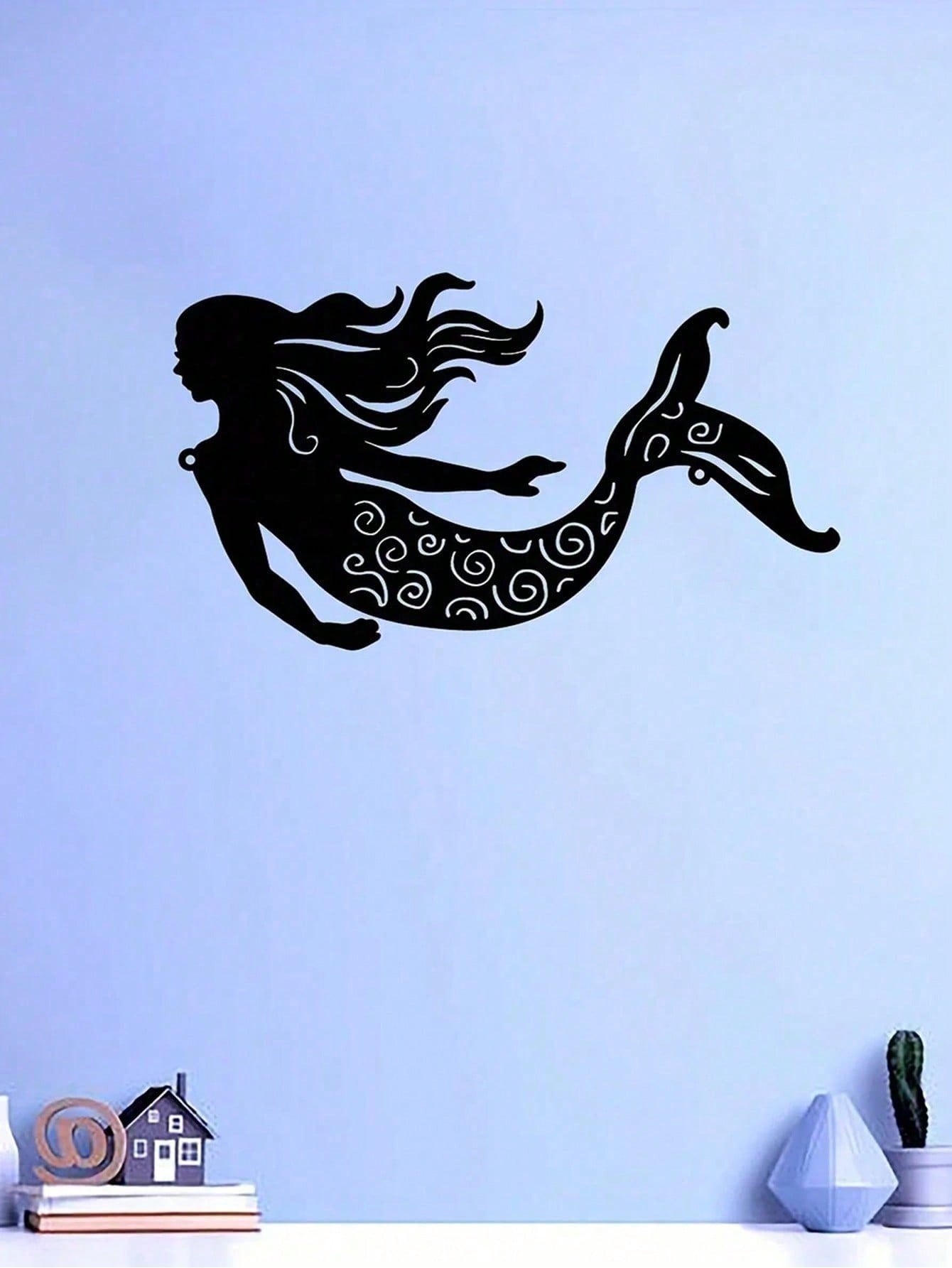 "1pc Rustic Metal Mermaid Wall Art - Handcrafted Outdoor & Indoor Wall Decor for Patio, Garden, Living Room, Bedroom - Unique Housewarming Gift, Coastal Home Decor, Beach-Themed Wall Hanging"