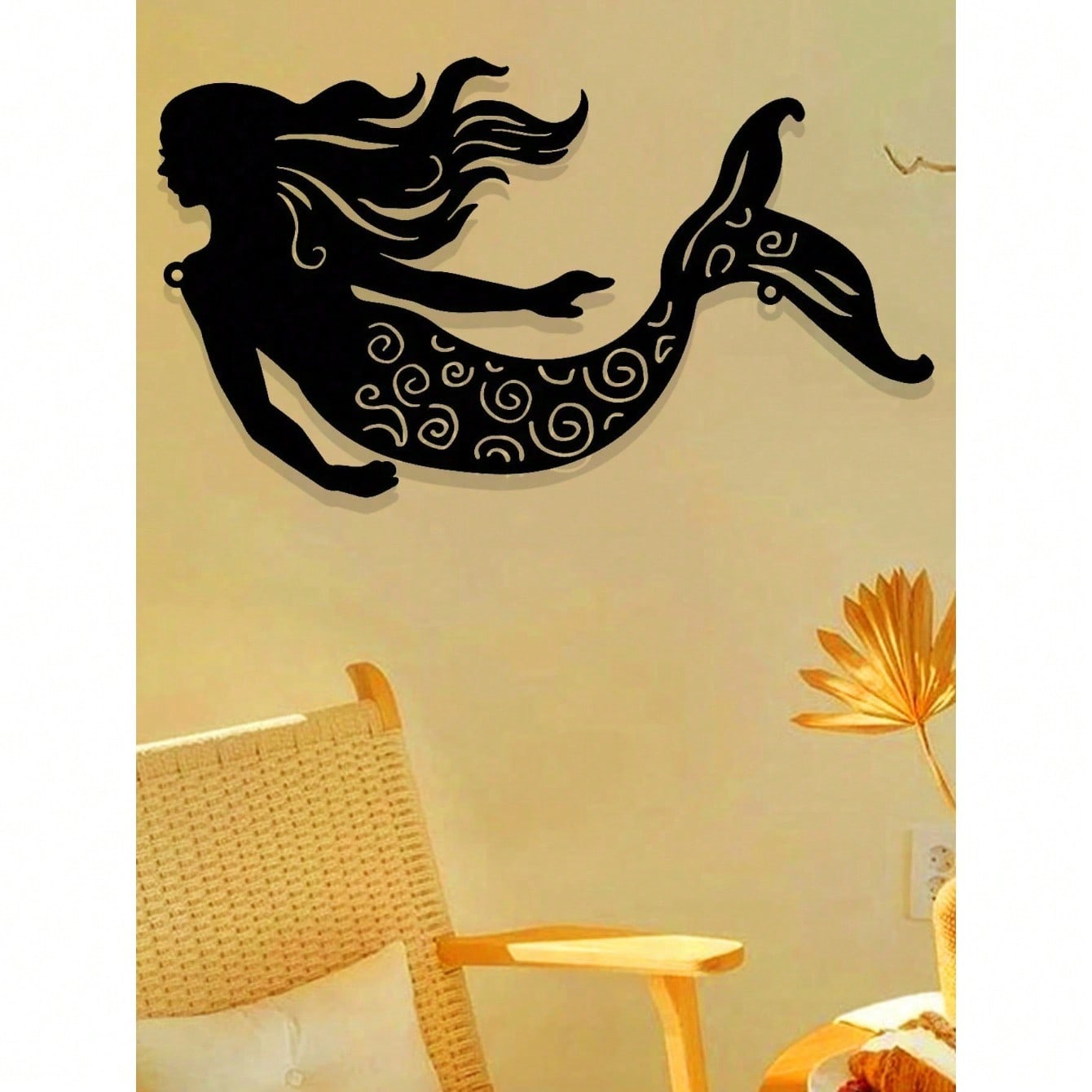 "1pc Rustic Metal Mermaid Wall Art - Handcrafted Outdoor & Indoor Wall Decor for Patio, Garden, Living Room, Bedroom - Unique Housewarming Gift, Coastal Home Decor, Beach-Themed Wall Hanging"
