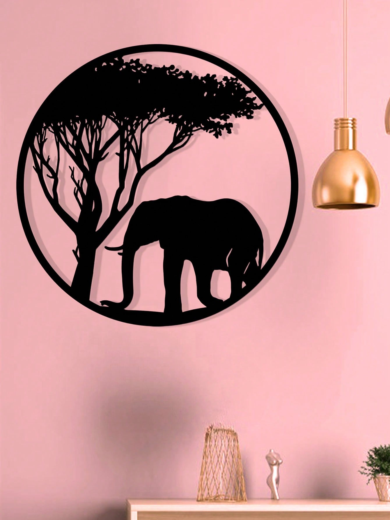 " Black Metal Iron Wall Art - Elegant Elephant & Tree Circle Design, Nature-Inspired Home Decor for Indoor & Outdoor Spaces, Unique Personalized Gift for Housewarming, Wedding, or Anniversary"