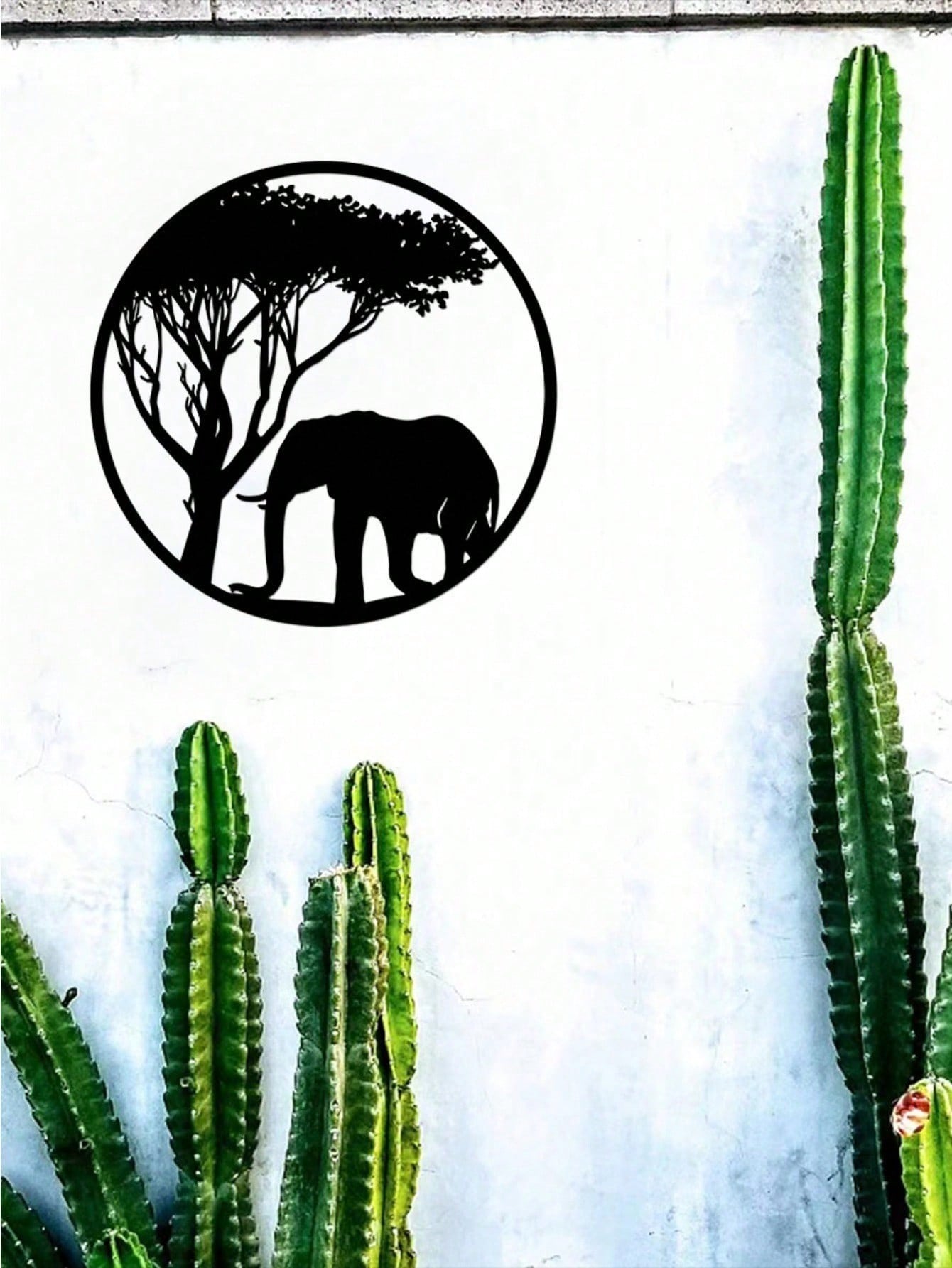 " Black Metal Iron Wall Art - Elegant Elephant & Tree Circle Design, Nature-Inspired Home Decor for Indoor & Outdoor Spaces, Unique Personalized Gift for Housewarming, Wedding, or Anniversary"