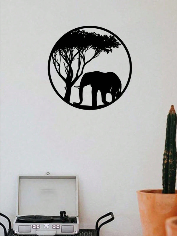 " Black Metal Iron Wall Art - Elegant Elephant & Tree Circle Design, Nature-Inspired Home Decor for Indoor & Outdoor Spaces, Unique Personalized Gift for Housewarming, Wedding, or Anniversary"