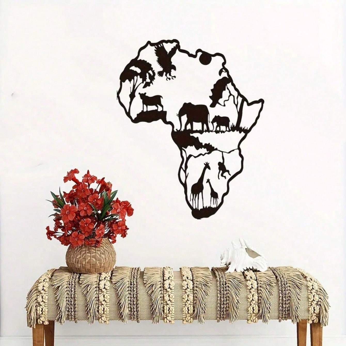 " Black Metal Iron Wall Art - Elegant Elephant & Tree Circle Design, Nature-Inspired Home Decor for Indoor & Outdoor Spaces, Unique Personalized Gift for Housewarming, Wedding, or Anniversary"