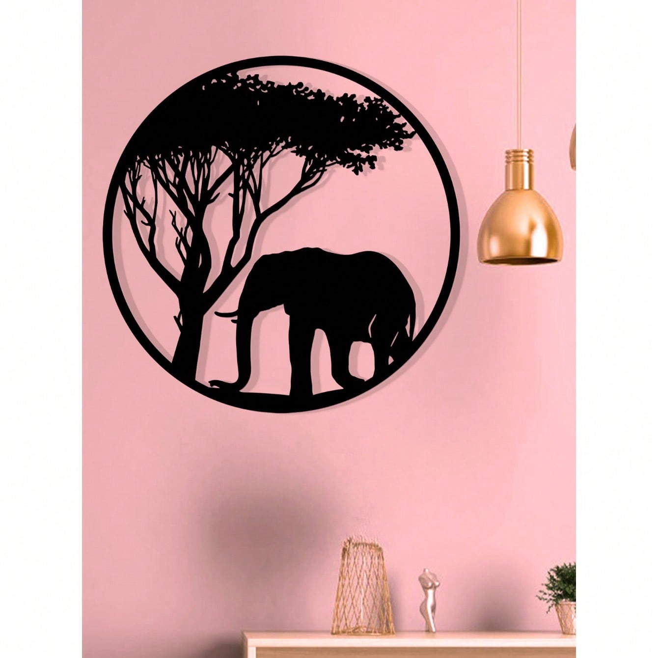 " Black Metal Iron Wall Art - Elegant Elephant & Tree Circle Design, Nature-Inspired Home Decor for Indoor & Outdoor Spaces, Unique Personalized Gift for Housewarming, Wedding, or Anniversary"