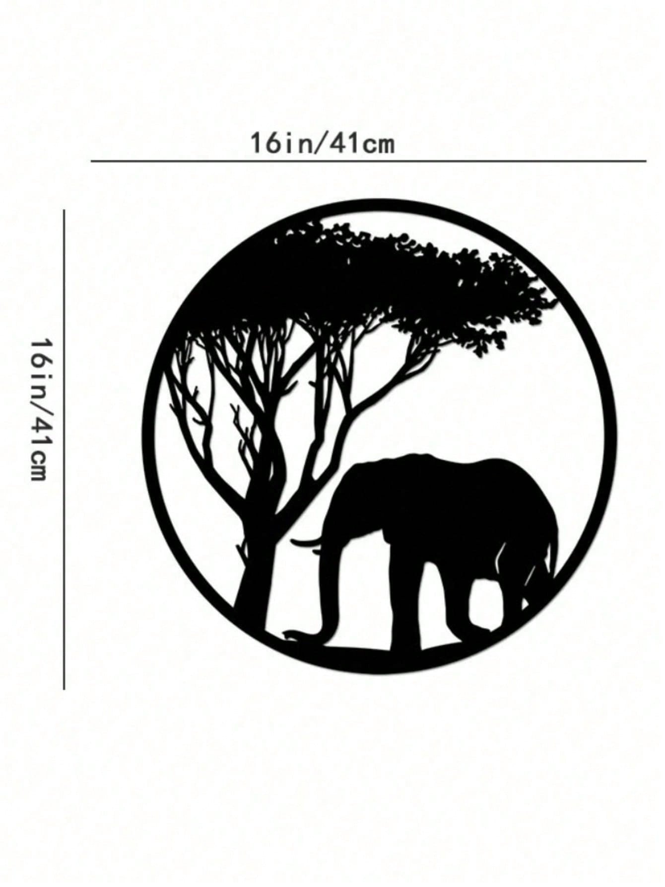 " Black Metal Iron Wall Art - Elegant Elephant & Tree Circle Design, Nature-Inspired Home Decor for Indoor & Outdoor Spaces, Unique Personalized Gift for Housewarming, Wedding, or Anniversary"
