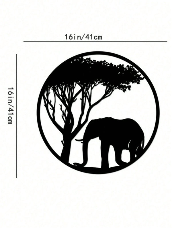 " Black Metal Iron Wall Art - Elegant Elephant & Tree Circle Design, Nature-Inspired Home Decor for Indoor & Outdoor Spaces, Unique Personalized Gift for Housewarming, Wedding, or Anniversary"