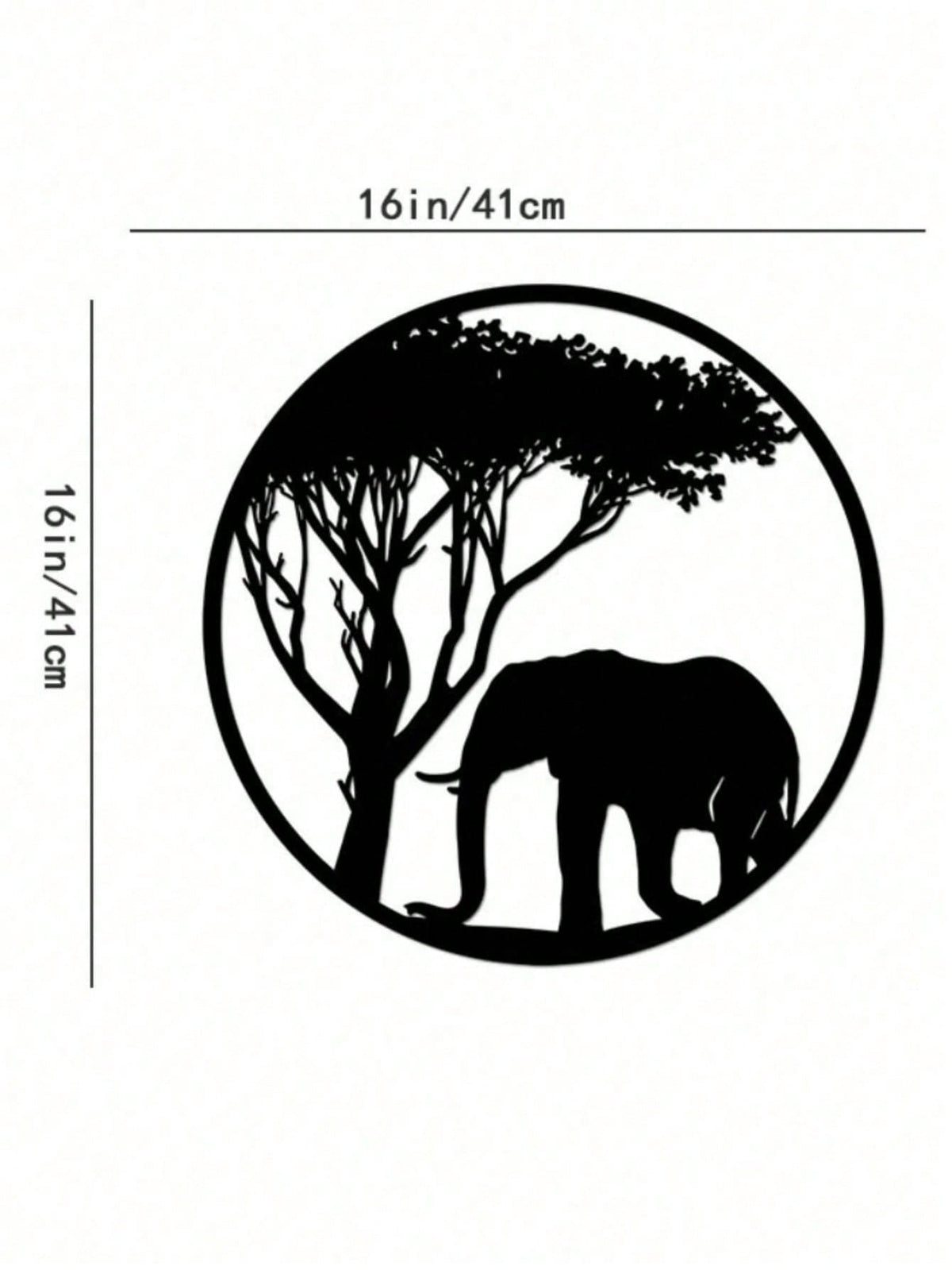 " Black Metal Iron Wall Art - Elegant Elephant & Tree Circle Design, Nature-Inspired Home Decor for Indoor & Outdoor Spaces, Unique Personalized Gift for Housewarming, Wedding, or Anniversary"