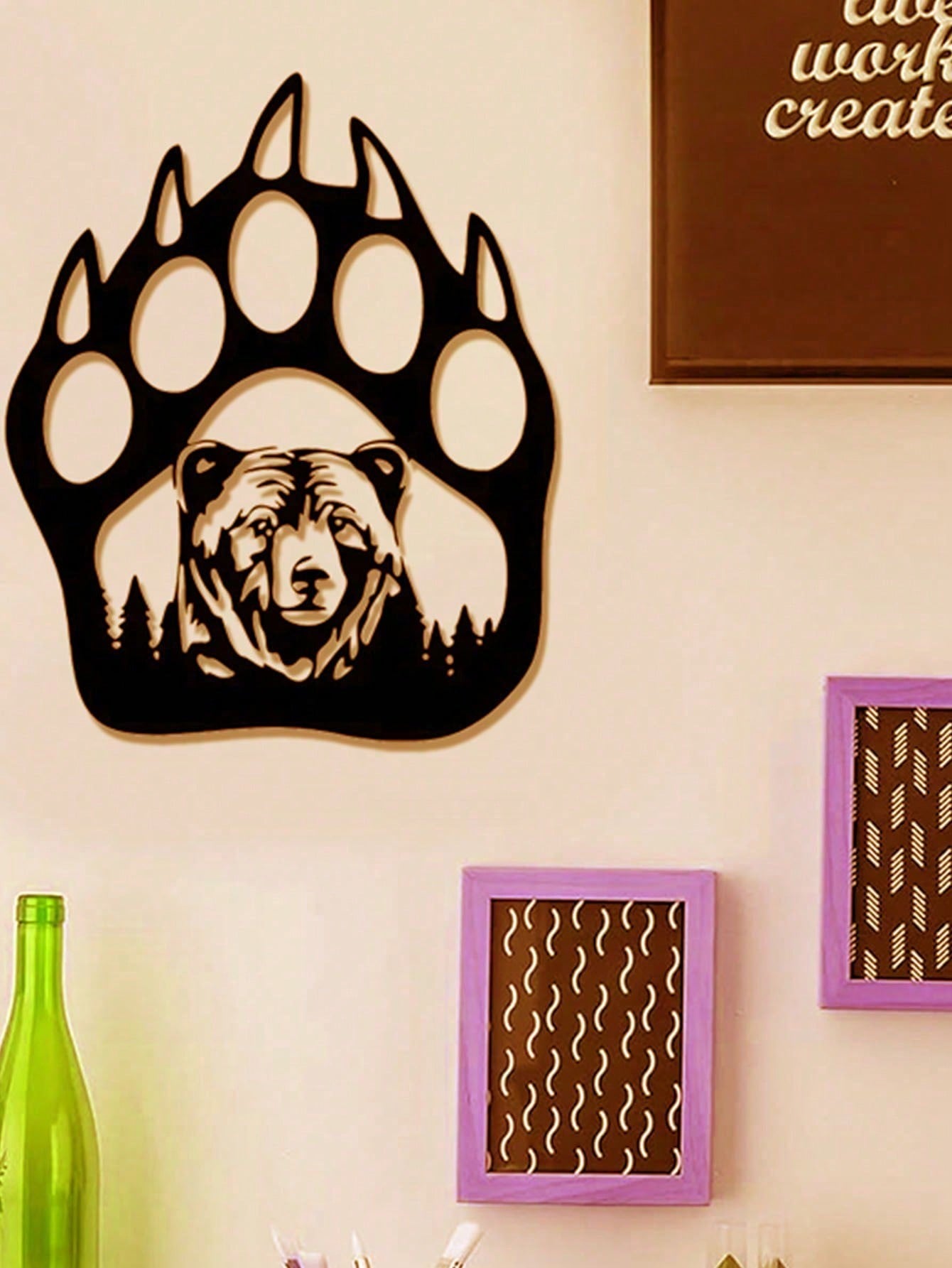"Black Metal Iron Bear Wall Art - Handcrafted Gothic Home Decor with Bear Paw Design, Perfect for Living Room & Bedroom - Unique Personalized Gift for Housewarming, Birthday, and Wall Decoration"