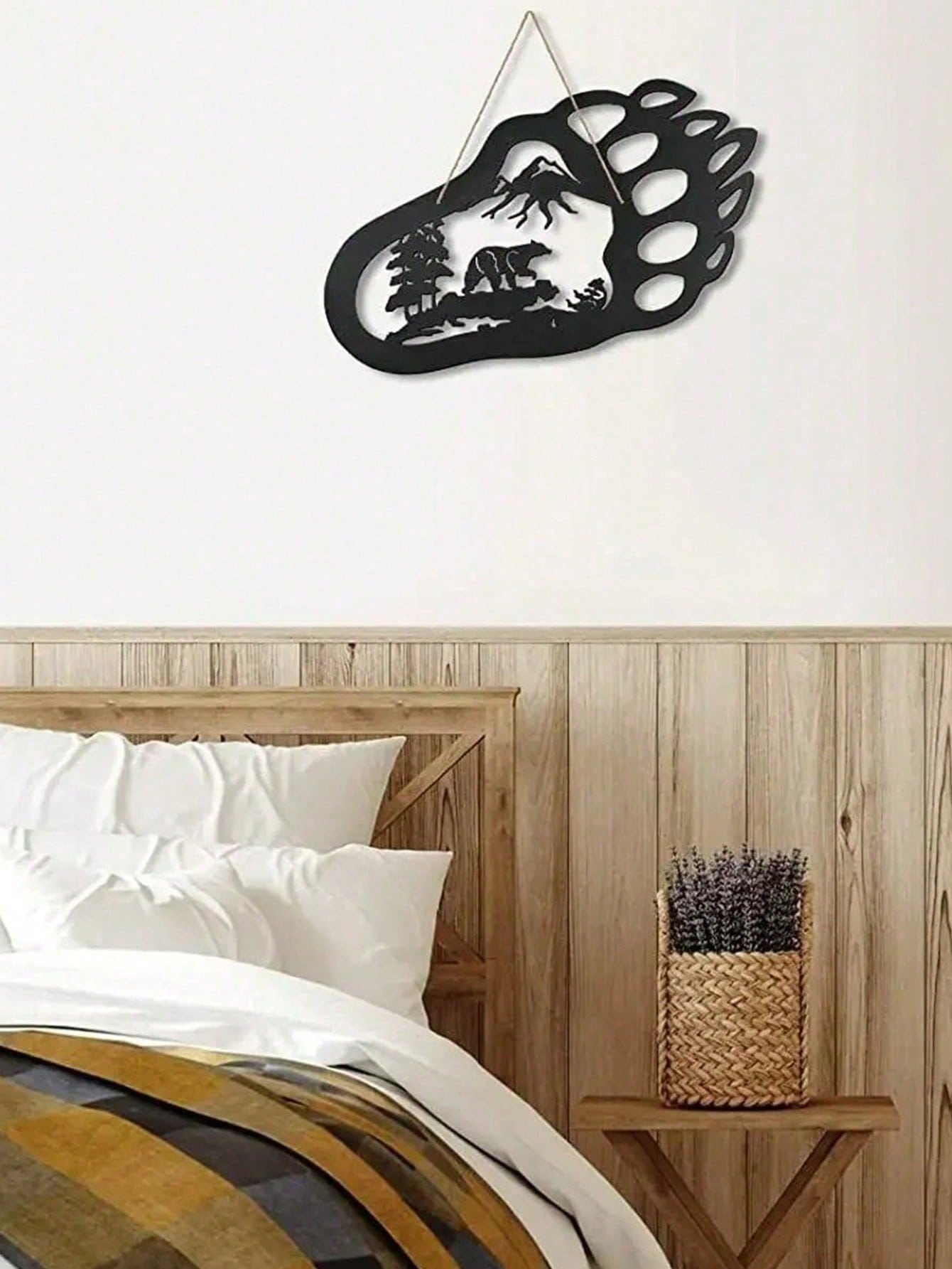 "Black Metal Iron Bear Wall Art - Handcrafted Gothic Home Decor with Bear Paw Design, Perfect for Living Room & Bedroom - Unique Personalized Gift for Housewarming, Birthday, and Wall Decoration"
