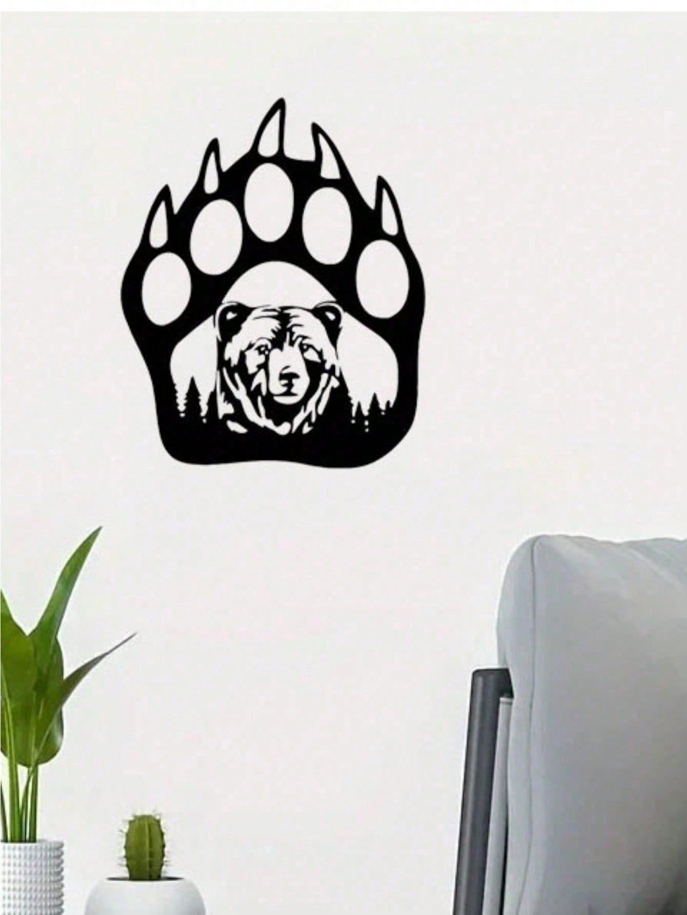 "Black Metal Iron Bear Wall Art - Handcrafted Gothic Home Decor with Bear Paw Design, Perfect for Living Room & Bedroom - Unique Personalized Gift for Housewarming, Birthday, and Wall Decoration"