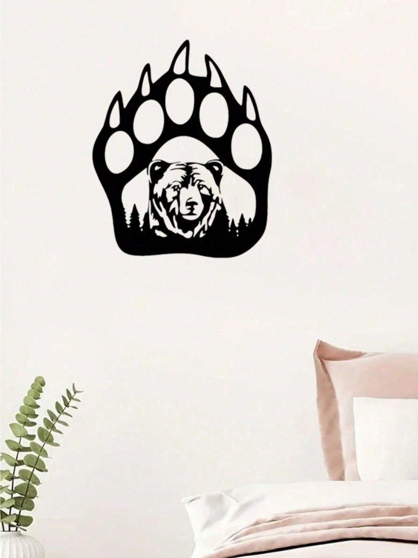 "Black Metal Iron Bear Wall Art - Handcrafted Gothic Home Decor with Bear Paw Design, Perfect for Living Room & Bedroom - Unique Personalized Gift for Housewarming, Birthday, and Wall Decoration"